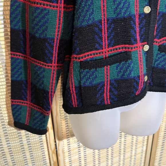 Tally Ho Vintage 1990s Y2K Plaid Tartan Button Down Cardigan Sweater Wool Medium - Picture 3 of 15
